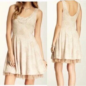 Free People Rock Princess Jacquard Fit and Flare Mini Dress Sz XS Womens Cream T
